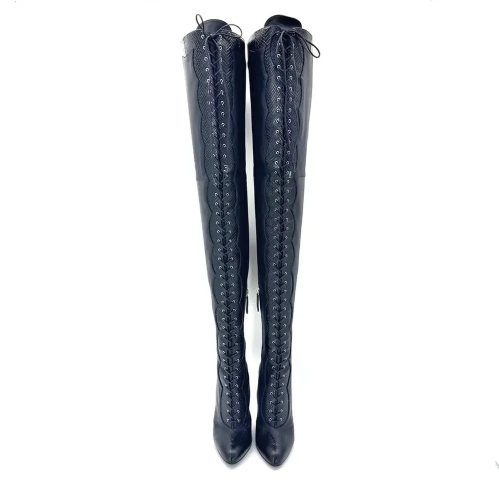 NEW Gucci Harriet Cruise 2023 Snake Emboss Over The Knee High Heel Boots 40